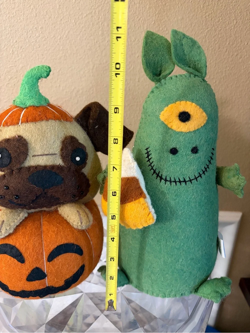 Wool Weighted Halloween Decor Pug Pumpkin Pup & Green Candy Corn Monster